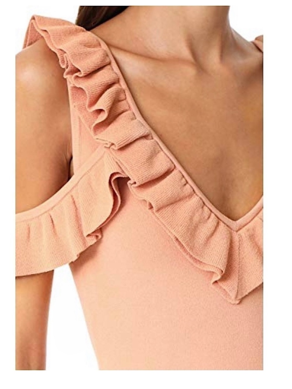 Ronny Kobo Y2K Ruffled V-Neck Knot Soft Girl Peach Coquette sheath Midi Dress - Picture 2 of 6